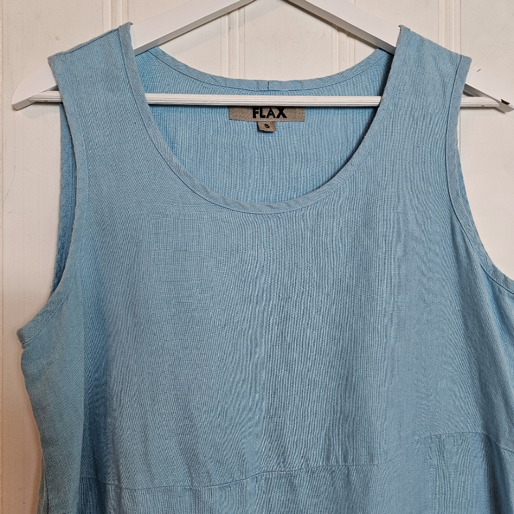 FLAX Linen Blue Sleeveless Tunic Size S Relaxed Minimalist Coastal Chic Top - Picture 3 of 11